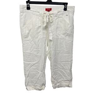 Guess Small White 51% Linen Capri Pants Elastic Drawstring Waistband Like New